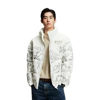 杰克琼斯男士反季羽绒服外套保暖外套大衣男装连帽立领 满印立领羽绒-224412007奶白 170/92A/S