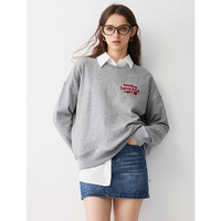 百家好/百家好圆领基础款卫衣女2024秋季宽松长袖上衣 灰色 M