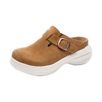 Devo的的沃 Devo Life软木包头鞋女士勃肯鞋夏季透气外穿半包拖鞋可爱厚底洞洞鞋 黄棕反绒皮 37 （拍小一码）