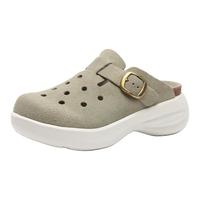 Devo的的沃 Devo Life软木包头鞋女士勃肯鞋夏季透气外穿半包拖鞋可爱厚底洞洞鞋 浅卡其反绒皮(洞洞款) 37 （拍小一码）