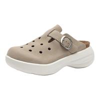 Devo的的沃 Devo Life软木包头鞋女士勃肯鞋夏季透气外穿半包拖鞋可爱厚底洞洞鞋 灰色反绒皮(洞洞款) 40 （拍小一码）