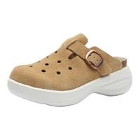 Devo的的沃 Devo Life软木包头鞋女士勃肯鞋夏季透气外穿半包拖鞋可爱厚底洞洞鞋 浅米黄反绒皮(洞洞款) 36 （拍小一码）