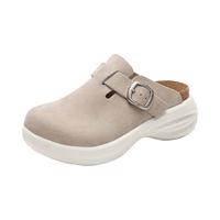 Devo的的沃 Devo Life软木包头鞋女士勃肯鞋夏季透气外穿半包拖鞋可爱厚底洞洞鞋 灰色反绒皮 39 （拍小一码）