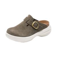 Devo的的沃 Devo Life软木包头鞋女士勃肯鞋夏季透气外穿半包拖鞋可爱厚底洞洞鞋 军绿反绒皮 35 （拍小一码）