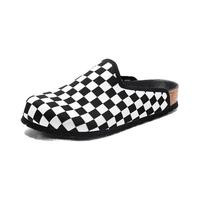 Devo的的沃 Devo Life软木包头鞋女士勃肯鞋夏季透气外穿半包拖鞋可爱厚底洞洞鞋 黑白方格飞织 37 （拍小一码）