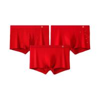 京东京造 男士红内裤男本命年纯棉抗菌大红色蛇年平角裤 3条装