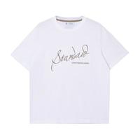 杰克·琼斯（JACK&JONES）男装短袖t恤男夏季潮流100%纯棉休闲半袖T恤男士刺绣纯色短袖 075本白 L 180