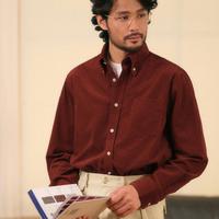 CULTUM 纽扣领长袖衬衫男士休闲宽松复古衬衣