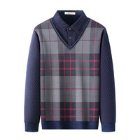 红蜻蜓 RED DRAGONFLY男士圆领毛衣加绒加厚秋冬休闲保暖爸爸冬装针织打底衫 S265红色 190/4XL