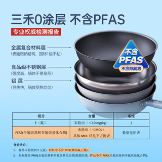 三禾0涂层微钠炒锅不挑炉灶轻油少烟带盖炒菜锅电磁炉燃气灶通用 【0涂层不粘】30cm天穹黑带锅盖