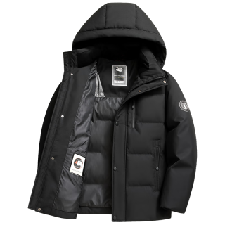 雪中飞 鹅绒羽绒服男士短款脱卸帽加厚保暖休闲商务秋冬外套男装195 黑色 195/4XL