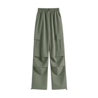 回力裤子女工装裤宽松防风防水登山冲锋裤潮流运动显瘦直筒阔腿裤 军绿#纯色 L