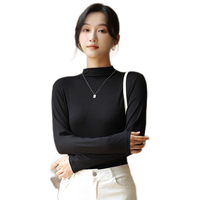 翊尚美 半高领打底衫女春秋季薄款长袖纯色显瘦打底衣亲肤打底上衣 淡雅白 均码