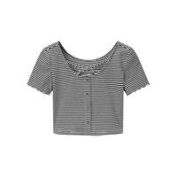 乐町露背T恤女23夏纯欲风短袖C2DAD2202 中性色条 S
