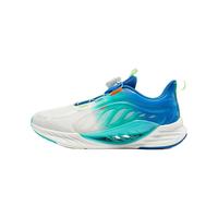 特步（XTEP）儿童鞋【氢风8.0护足跑鞋】网革透气缓震旋钮扣飞弹科技运动跑鞋 帆白/普鲁士蓝 【革面款】 38 码