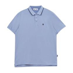 杰克琼斯 杰克·琼斯（JACK&JONES）罗纹翻领商务刺绣logo男士短袖POLO衫 水洗蓝E39