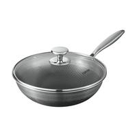 卡罗特炒锅家用316不锈钢蜂窝不粘锅炒菜平底锅电磁炉燃气灶