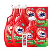OMO 奥妙 洗衣液套装 除菌除螨系列 洗衣液3kg*2瓶+1kg+480g*2袋+400g+全自动系列 3合1洗衣液100g 桉树艾草香+淡雅樱花