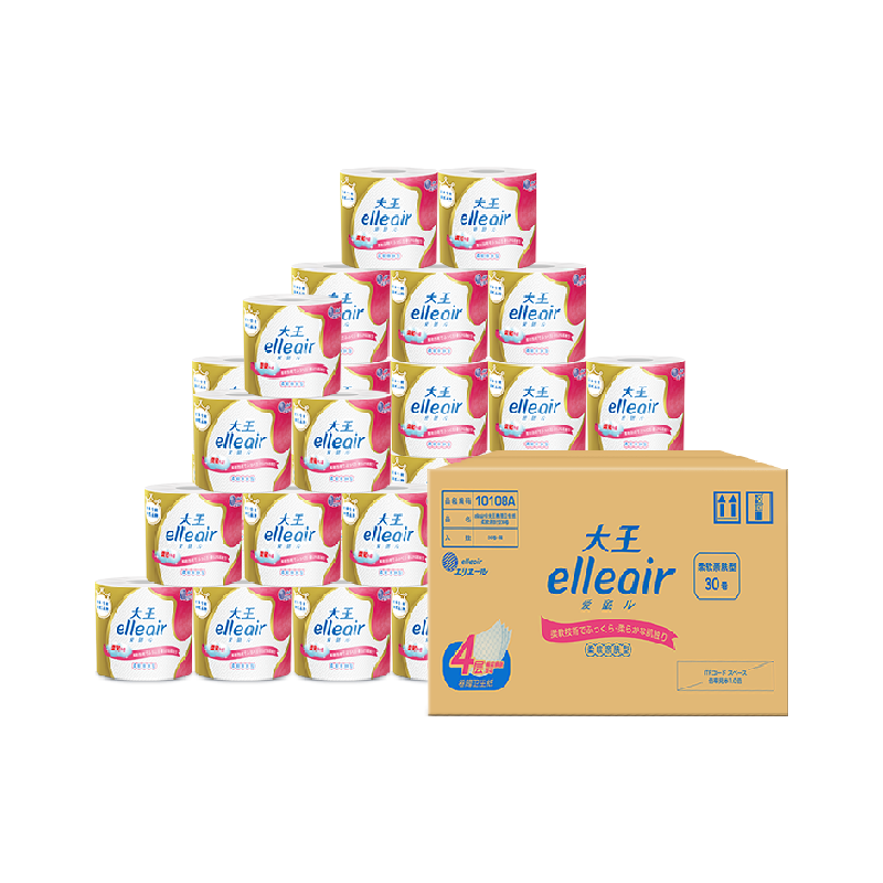 大王爱璐儿elleair®卷纸柔软亲肤4层蓬软加厚30卷箱装家用实惠