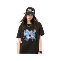 雪中飞 SNOWFLYING白色短袖t恤女2025夏季纯棉宽松半袖运动休闲风简约M 黑色|8056-2301F L （165/88A） L 165/88A-尺码115-130斤
