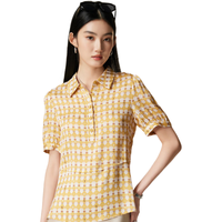 帕罗(PALUOPO)春夏女士短袖t恤真丝印花polo领T短袖通勤撞色上装双乔半袖衫 黄色 XXL(175/96A)