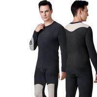 宝派Bopie 宝派保暖内衣套装男士无痕含蚕丝羊绒暖护贴加绒圆领女秋衣秋裤 羊绒暖护贴（线下护膝款）男黑灰 3XL