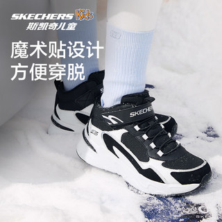 Skechers斯凯奇童鞋秋冬靴子男女童鞋雪地靴加绒保暖靴405222L/302583L 女童/黑色/白色/BKW 38