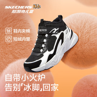 Skechers斯凯奇童鞋秋冬靴子男女童鞋雪地靴加绒保暖靴405222L/302583L 女童/黑色/白色/BKW 38