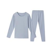 保暖内衣女士套装修身圆领少女棉毛衫长袖长裤打底衫 浅兰灰-女款D XL