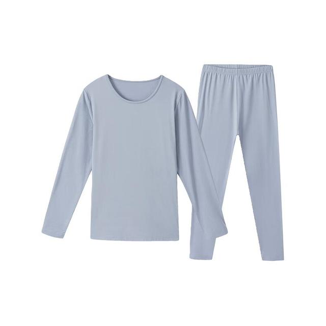 芬腾 保暖内衣女士套装修身圆领少女棉毛衫长袖长裤打底衫 浅兰灰-女款