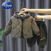 迪士尼 男童秋冬棉服套装2025新款1-9岁儿童马甲三件套冬季加厚衣服外穿 灰色冬款加厚三件套 100