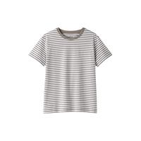 無印良品 MUJI 女式 天竺编织 圆领短袖T恤 上衣打底衫女款25年夏季女装内搭 浅灰棕色条纹 BB2SBA5S