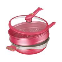 苏尔玛双色钛金不粘锅无涂层鲸鱼微压炒锅家用燃气电磁炉通用