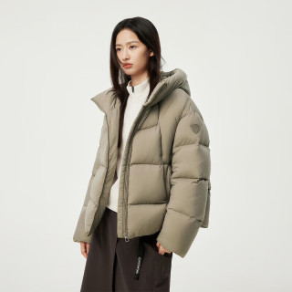 坦博尔 连帽羽绒服女泡芙短款韩版面包服小个子秋冬外套TBF530360D 松木棕 XS (155)（建议体重110斤内）