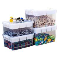 禧天龙(Citylong)磁力片收纳箱儿童磁力积木收纳盒乐高玩具小颗粒零件储物箱 6格双层分隔 高透白 大号