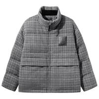 GXG男装 仿毛呢面料羽绒服男通勤休闲小香风面包服外套 24冬 灰格 165/S