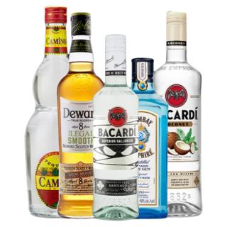 Dewar's 帝王 BACARDI 百加得 朗姆酒*2+金酒+威士忌+伏特加五大烈酒基酒组合（750ml*2+700ml+500ml*2）