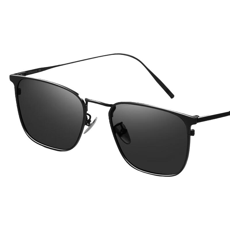 潮库自动智能感光变色纯钛近视眼镜男可配度数墨镜防蓝光太阳镜 30020 黑色 配1.56防蓝光变色0-600度