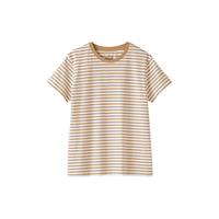 無印良品 MUJI 女式 天竺编织 圆领短袖T恤 上衣打底衫女款25年夏季女装内搭 暗黄色条纹 BB2SBA5S
