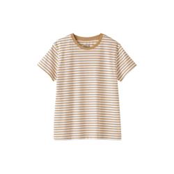 無印良品 MUJI 女式 天竺编织 圆领短袖T恤 上衣打底衫女款25年夏季女装内搭 暗黄色条纹 BB2SBA5S