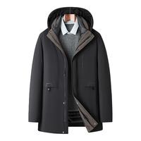 雪中飞冬季男微阔版型可脱卸帽精致印花羽绒服轻商务百搭御寒保暖防寒服 黑色 L 175/92A