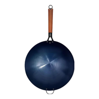 金嫂子章丘手工锻打铁锅无涂层不粘锅家用炒菜锅尖底轻便炒锅 实木柄烤蓝开锅+铲 32cm