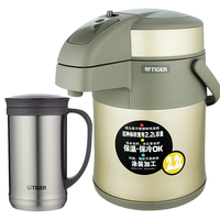 虎牌（TIGER） Tiger虎牌保温杯家用办公两用型气压式保温壶带茶滤网泡茶办公杯具套装 2.2L 金色保温壶2.2L+钢色保温杯500ml