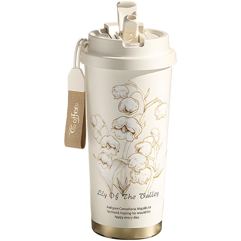 山點水铃兰花保温保冷杯咖啡杯子女高颜值水杯500ml