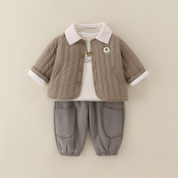 秋冬a类卡通内搭夹棉婴儿三件套