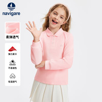 navigare 纳维凯尔 儿童长袖T恤秋季女童POLO衫翻领花边舒适百搭塞纳薄雾浅粉160