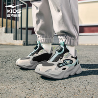 鸿星尔克 童鞋男女中大童休闲鞋儿童旋钮扣冬季运动鞋正黑/天青色35