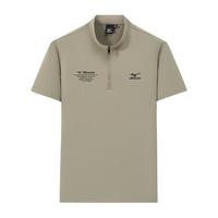 美津浓 Mizuno户外短袖T恤男立领冰丝速干半开胸上衣服装 黑色  2XL 