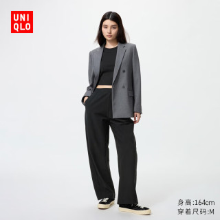 UNIQLO 优衣库 女装针织廓形长裤快干速干吸汗高腰弯刀裤479688 09 黑色 S /155/64A