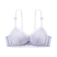 都市丽人无钢圈性感蕾丝法式文胸女薄款舒适内衣三角杯胸罩美背2B32C5 水晶紫 34/75B